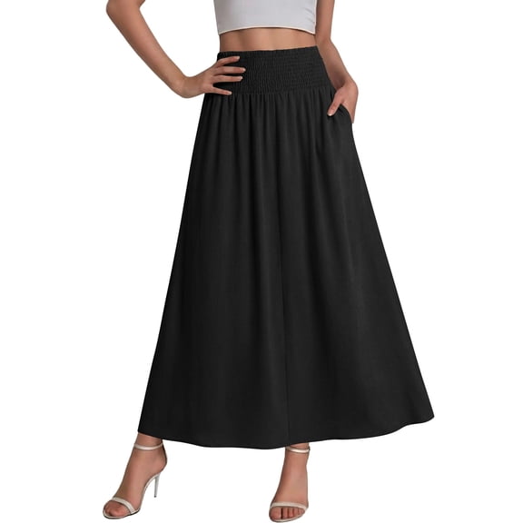 Turilly Summer Skirts for Women Elastic High Waist Flared Midi Skirt Solid Color Soft Daily Casual All Match Skirt