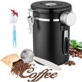 thumbnail image 1 of Bote Herm&eacute;tico para Caf&eacute; - 1800ml Recipiente de Caf&eacute; de Acero Inoxidable, con Identificador de fecha y Cuchara para caf&eacute; molido, granos,t&eacute; - Negr, 1 of 7