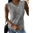thumbnail image 1 of Langwyqu Summer Sleeveless Lace Patchwork Women Crewneck Lace Blouse Tops, 1 of 5