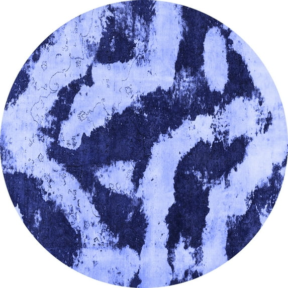 Ahgly Company Machine Washable Indoor Round Abstract Blue Modern Area Rugs, 7' Round