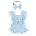 thumbnail image 2 of Musuos Baby Girls Summer Romper 0-18Months Infant Lace Sleeve Round Neck Ruffle Romper with Headband, 2 of 10