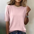 thumbnail image 2 of Dwellite Women's Spring Summer Lightweight Short Sleeve Trendy Business Casual Knit Solid Tops Pullover Sweaters Light pink XL, 2 of 7