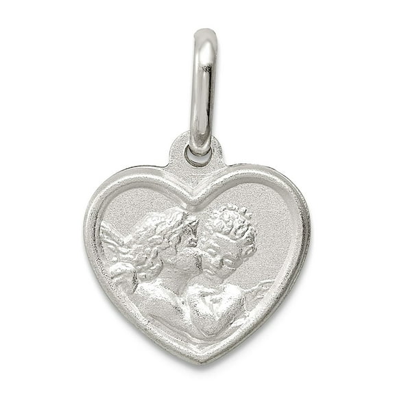 925 Sterling Silver Solid Satin Polished Religious Guardian Angel In Love Heart Charm 20x15mm Wide Pendant Necklace for