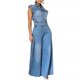 thumbnail image 3 of Monos de mujer de una pieza, pantalones vaqueros, monos sin mangas, cintura alta, cuello vuelto, pierna ancha, pantalones largos, mamelucos, verano 2024, 3 of 4