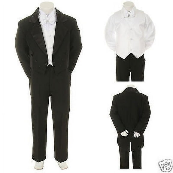 Baby Toddler Kid Black White Mix Match Wedding Formal Tuxedo Tail Boy Suit S-20