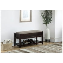 Rouen Seating Bench with Shoe Storage, Espresso - Entryway Bench with Lift-Up Seat & Shelf
