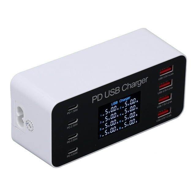 Estación De Carga USB De 65W Y 8 Puertos, Cargador Hub USB Multipuerto Con Pantalla LCD QC3.0 PD30W, Para Tableta IOS Pro Air