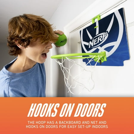 NERF Mini Over the Door Basketball Hoop - Nerfoop Indoor Basketball Hoop for Kids - Toy Door Basketball Hoop   Mini NERF Foam Basketball Game Set - Perfect for Bedroom Indoor Basketball - Green