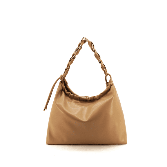 LIKE DREAMS Women's Vegan Leather Braided Shoulder Strap Susan Slouchy Tote Bag, Beige