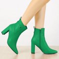 thumbnail image 2 of Unique Bargains Women's Strap Decor Point Toe Block High Heels Ankle Boots Green 9, 2 of 7
