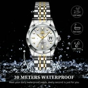 OPK Watches for Women Stainless Steel Fashion Dress Luxury Big Large Face Waterproof Quartz Analog Female Watches with Date Ladies Watch Reloj para Mujer (Gold/Blue/Black Dial)