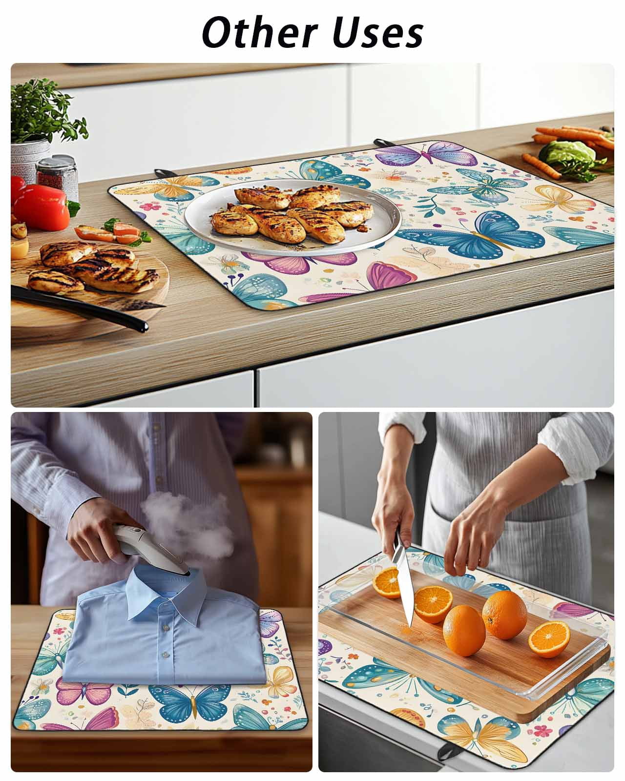 Stove Top Covers for Electric Stove, Spring Butterflies Glass Stovetop Cover Protector, Summer Countryside Leaf Flowers Induction Cooktop Protector Oven Mat for Kitchen Countertop 31"x24"