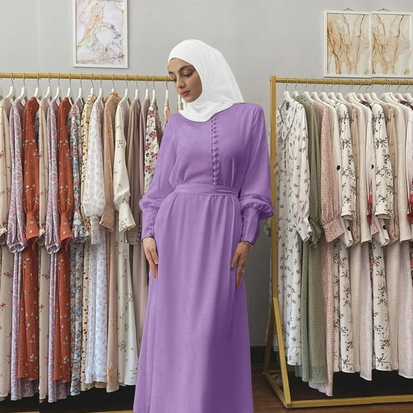 GZWYHT Dresses for Women 2025,Maxi Dresses Women's Casual Solid Muslim Dress Sleeve Abaya Islamic Arab Kaftan Dress Long Sleeve Dress,Modest Dresses,Purple Dress,Clearance Dressers 2XL