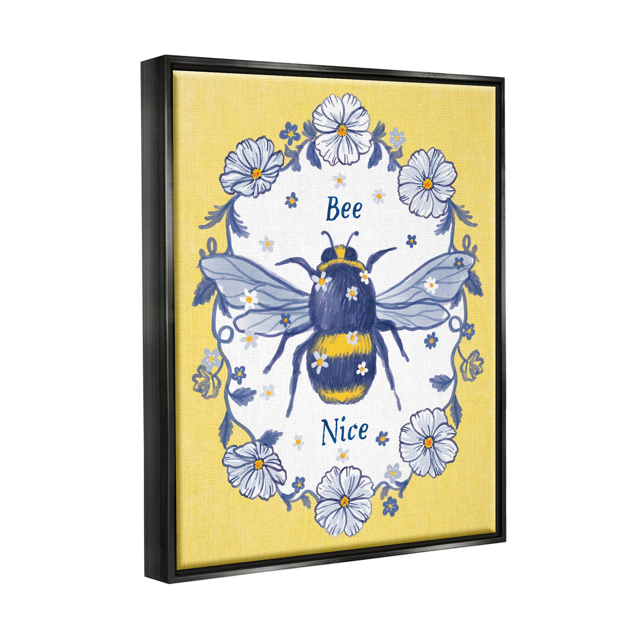 Bee Nice Floral Insect Wreath Animals & Insects Graphic Art Jet Black Framed Art Print Wall Art