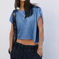 thumbnail image 6 of Lcziwo Women Open Back Workout Tops Short Sleeve Y2K Slouchy Cropped Tees Backless Athletic Running Gym Shirts Blue,M, 6 of 8