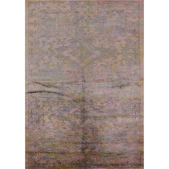 Ahgly Company Machine Washable Indoor Rectangle Industrial Modern Rosy Brown Pink Area Rugs, 7' x 9'