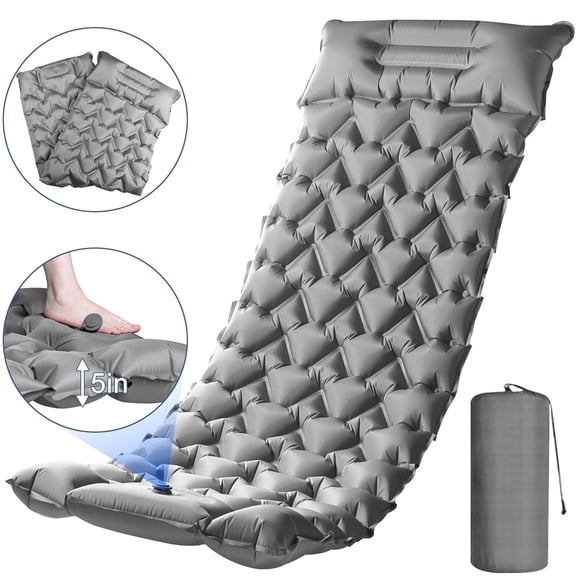 Henotian Colchoneta para Dormir de Acampar, Colchoneta de Acampar Ultraligera con Almohada y Bomba de Pie Integrada, Colchonetas Inflables Compactas para Acampar, Mochilero, Senderismo, Viajes, Tiend