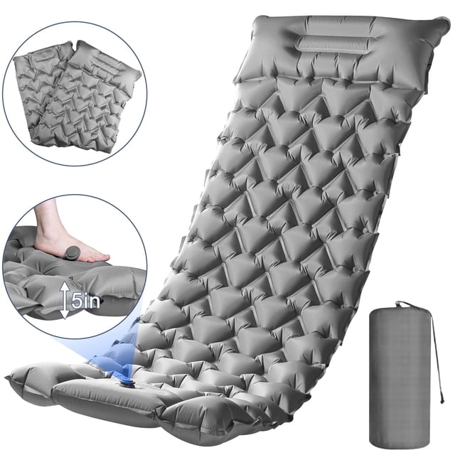Henotian Colchoneta para Dormir de Acampar, Colchoneta de Acampar Ultraligera con Almohada y Bomba de Pie Integrada, Colchonetas Inflables Compactas para Acampar, Mochilero, Senderismo, Viajes, Tiend