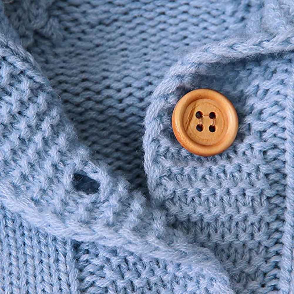 IBTOM CASTLE Unisex Baby Boy Girl Cute 3D Bear Ears Hooded Knitted Sweater Long Sleeve Romper Overall Sleepwear Winter Warm Clothes 0-6 Months Light Blue
