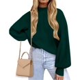 thumbnail image 3 of Mujer 2023 Otoño Moda Cuello Alto Manga Larga Linterna Suéteres De Gran Tamaño Suéter De Punto Suelto Tops, 3 of 5