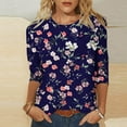 thumbnail image 2 of Ruyang Women's T-Shirts, Women's Summer Round Neck Flower Print Loose Casual 3/4 Sleeve T Shirt Womens Cotton Short Sleeve Shirts, 2 of 5