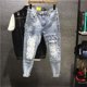 thumbnail image 3 of Pantalones vaqueros negros para hombre, con estampado gráfico, con agujeros, rotos, rasgados, estilo grunge, Y2k, estilo Harajuku, elásticos, para verano, tallas XS, 3 of 4