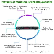 Technical Pro 1200W Integrated Amplifier Dual Mic Inputs USB SD Card MP3 Playback