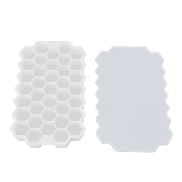 Molde flexible de silicona con forma de panal para hielo, 37 rejillas, para preparar cubitos de hielo caseros, color blanco, con tapa.