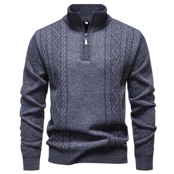 IROINNID Men's Quarter Zip Cable Knit Pullover Sweater Stand Collar Long Sleeve Casual Winter Warm Top with Ribbed Trims for Everyday Layering and Cold Weather Wear