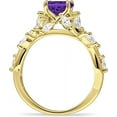 thumbnail image 6 of Floral Ring Round Marquise Amethyst Cubic Zirconia Yellow Tone 925 Sterling Silver, Size 10, 6 of 7