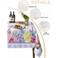 thumbnail image 5 of Easter Rectangle Tablecloth, Watercolor Eggs Flowers Berry Plants Purple Plaid Waterproof & StainResistant Tablecloth, Washable Oil-proof Table Cover for Dining/Party/Wedding/Camping/Buffet 60x120 In, 5 of 9