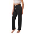 thumbnail image 6 of Fesfesfes Girls' Comfy Trousers Solid Color High-Waisted Button Zipper Closure Straight Pants Soft Fabric Partys Wearings for 7-16 Years(Black#4,5 Years), 6 of 7