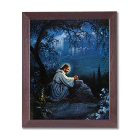 - Jesus Christ Praying At Gethsemane Religious Wall Picture Cherry Framed Art Print
