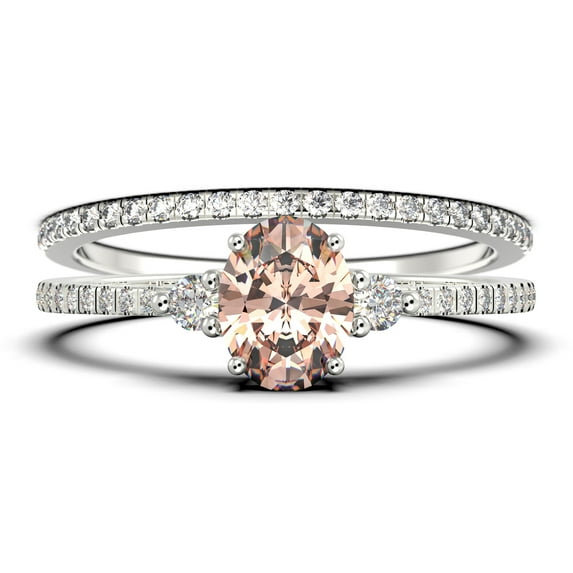 Minimalist 2.00 Carat Oval Cut Simplistic Morganite And Diamond Moissanite Engagement Ring, Classic Wedding Ring in 925 Sterling Silver With 18k White Gold Plating, Promise Ring, Anniversary Ring