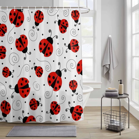 Bathroom Shower Curtain Red Ladybug Seamless Waterproof Shower Curtains with Hooks, Funny Cartoon Animal Bath Curtains Bathtub Curtain Home Decor 36x72in