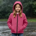 thumbnail image 2 of Big Kids Teen Hooded Zip Jacket Waterproof Windproof Long Sleeve Pocketed Outdoor Coat Fall Outerwear Ages 5-16 Hot Pink 5 Years, 2 of 9