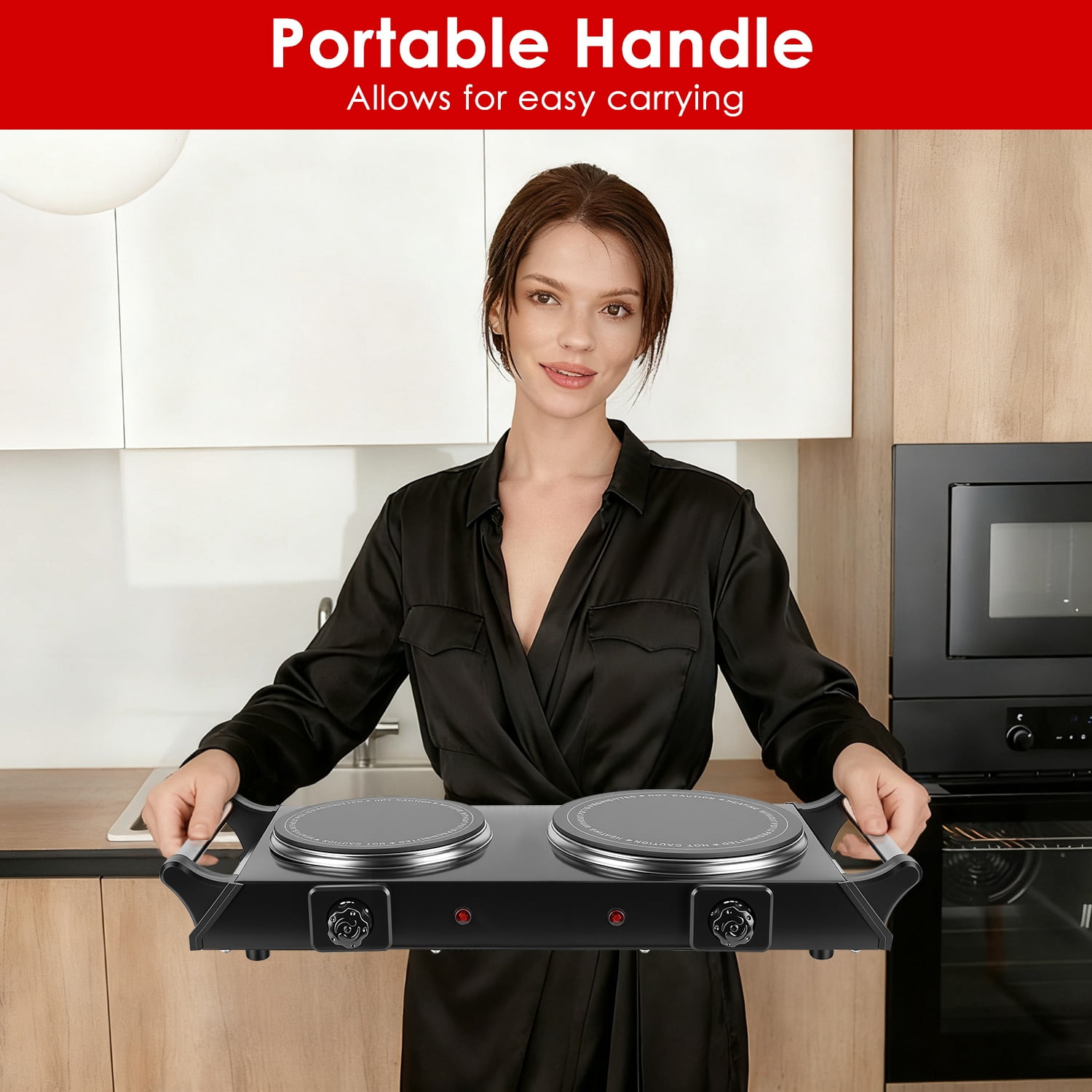 Moclever 1800W Electric Double Burner Portable Heating Hot Plate Stove Countertop RV Hotplate with 5 Temperature Stepless Adjustments Portable Handles