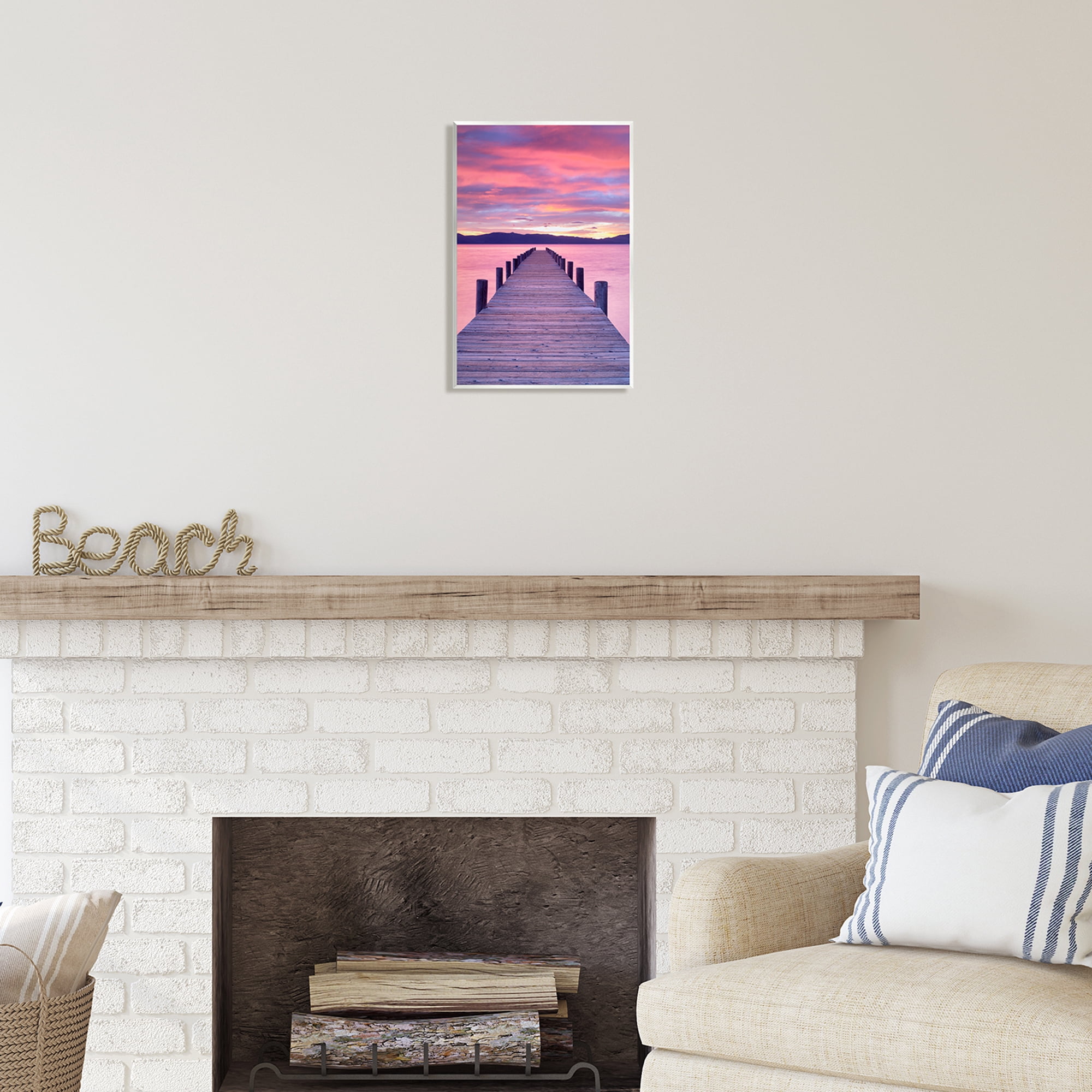 Stupell Industries Vivid Sunset Dock Coastal View Coastal Photography Unframed Art Print Wall Art