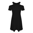 thumbnail image 2 of Womens Plain Cold Shoulder Short Sleeve Mini Dress Summer Casual Shift Dresses-DF, 2 of 4
