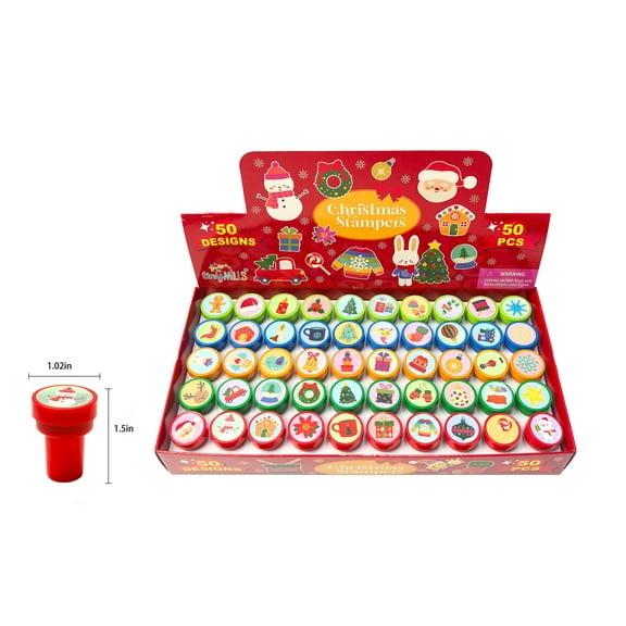 TINYMILLS Christmas Stampers for Kids – 50 PCS Cute Kawaii Self-Inking Stampers with 50 Designs, Fun Holiday Party Favors, Classroom Rewards, Stocking Stuffers, Christmas Goodie Bag Fillers