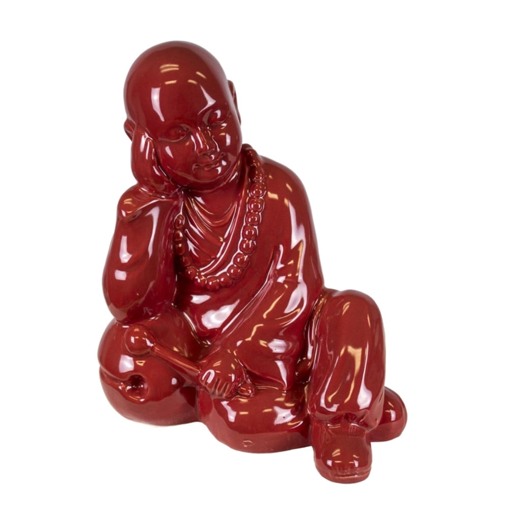Pleasing Ceramic Sitting Buddha Figurine, Red
