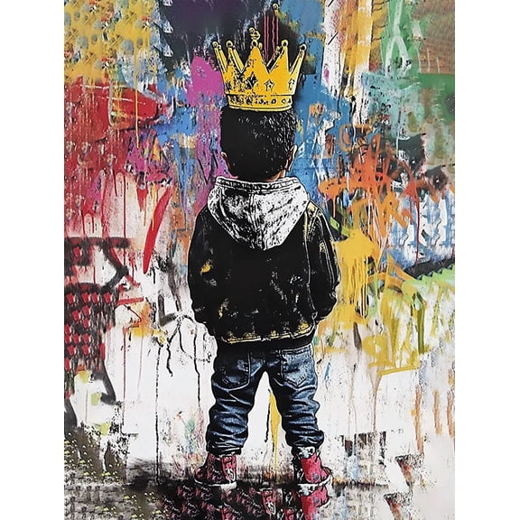 Boy King Graffiti Street Art Canvas Prints Wall Decor Suitable for Living Room Officeand Hallway.