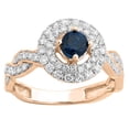 thumbnail image 4 of 1.15 Carat (ctw) 18K Rose Gold Round Cut Blue & White Diamond Ladies Swirl Bridal Halo Engagement Ring, 4 of 8
