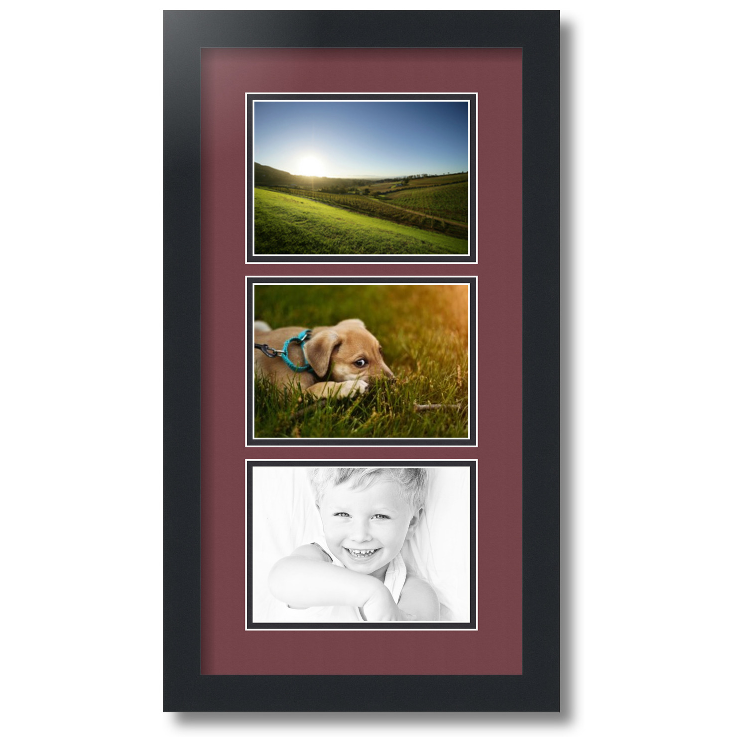 ArtToFrames Collage Photo Picture Frame with 3 5x7 Openings, Framed in Black with Maple Leaf