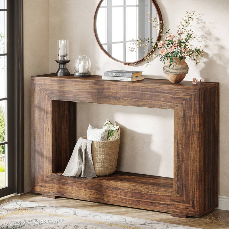 MAYEERTY 70.9" Narrow Rustic Sofa Table, Sturdy Metal Frame Home Decor Table