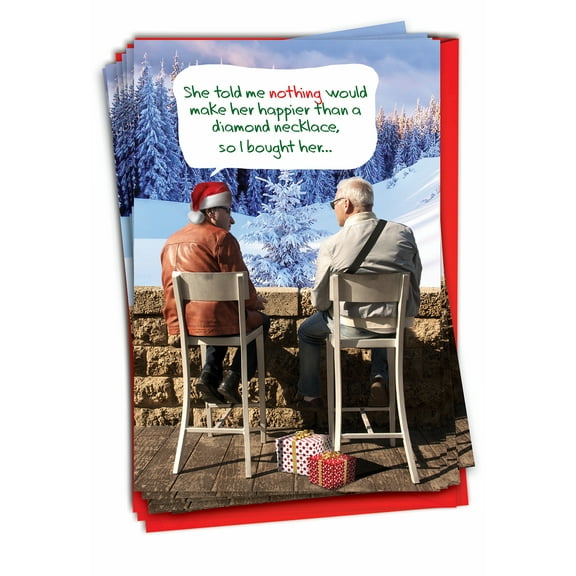 12 Funny Christmas Greeting Cards (1 Design, 12 Cards) - Diamond Necklace