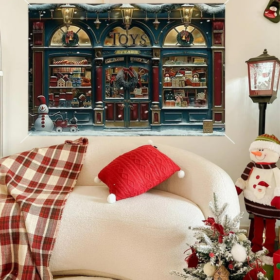 Euaioeiu Christmas Tapestry Wall Hanging Decor, Home Decorations, 59x35 Inches, Flannel Polyester Fabric, Festive Santa Snowman Reindeer Print, for Living Room Bedroom Party Seasonal Decor