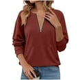 thumbnail image 2 of Aobny Long Sleeve Sweatshirts Women 1/4 Zip Red Crew Neck Blouses Pullover with Pocket Gym Clothes,XL, 2 of 6