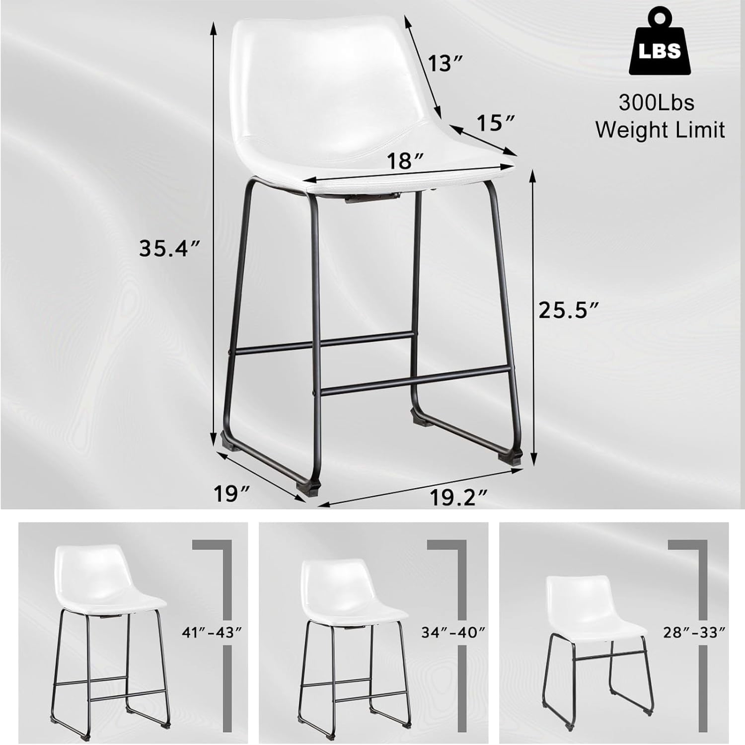 Vitesse 26 Inch Faux Leather Counter Bar Stools with Back, White (Set of 4)