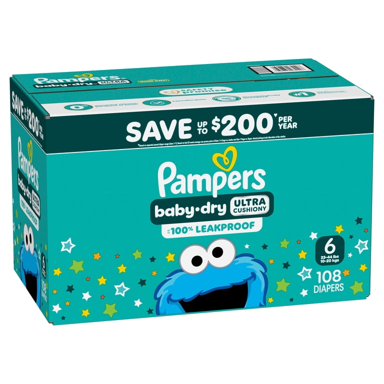 Pampers Baby Dry Diapers Size 6, 108 Count - Hypoallergenic